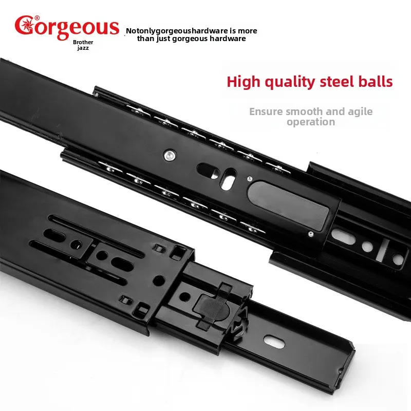 Black Or Steel Three Section Side Mount Drawer Slides Soft Close Damping Mm Length Options Electrocoated Cold Rolled Rails