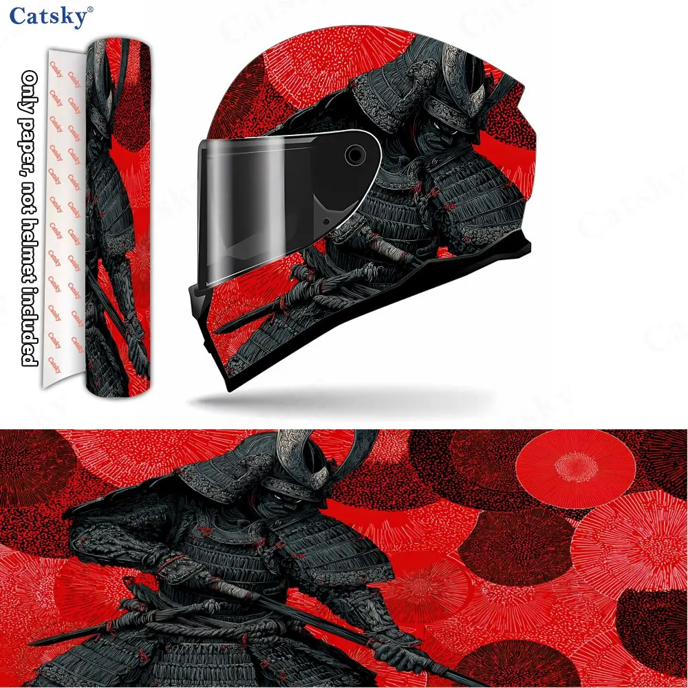 Battle-armored Red-armored Samurai Print Helmet stickers , PVC Material Multifunctional Helmet Stickers, Scratch-Resistant & Fad