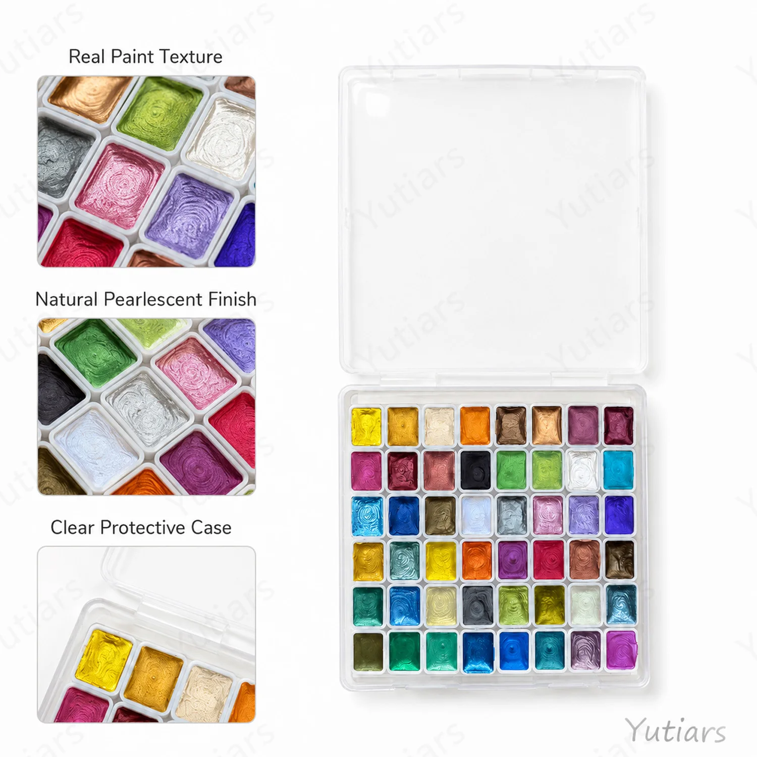 48 Colors Pearlescent Watercolor Paint Set Solid Metallic Shimmer Palette for Artists DIY Crafts Painting Lettering Travel Kit