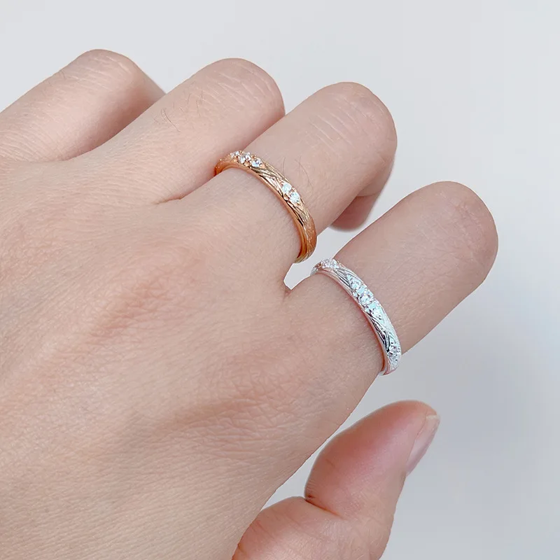 Light Luxury S925 Silver Gold Plated Star Zircon Ring Brushed Texture Stackable Rings For Women