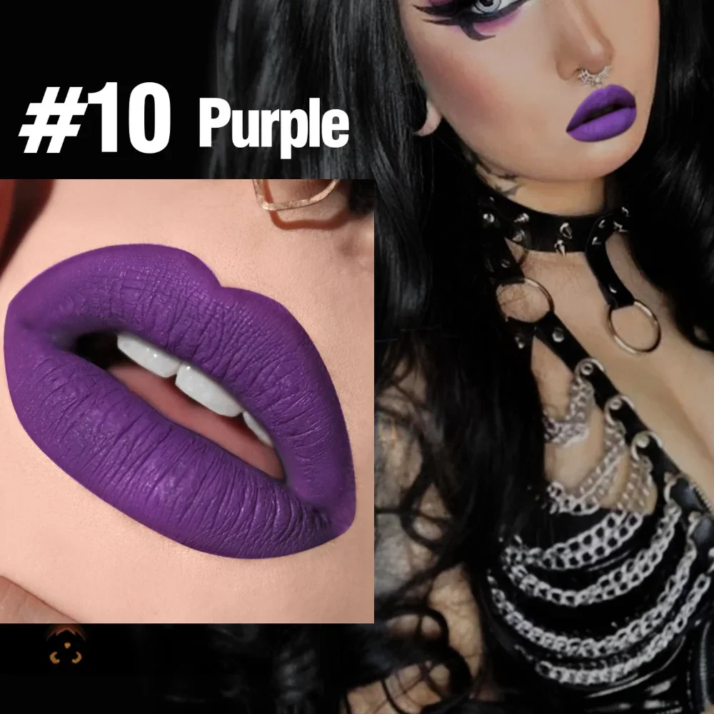 Brilho labial fosco hidratante de longa duração, copo antiaderente, pigmentado alto, preto, branco, roxo, batons para festa cosplay, 12 cores