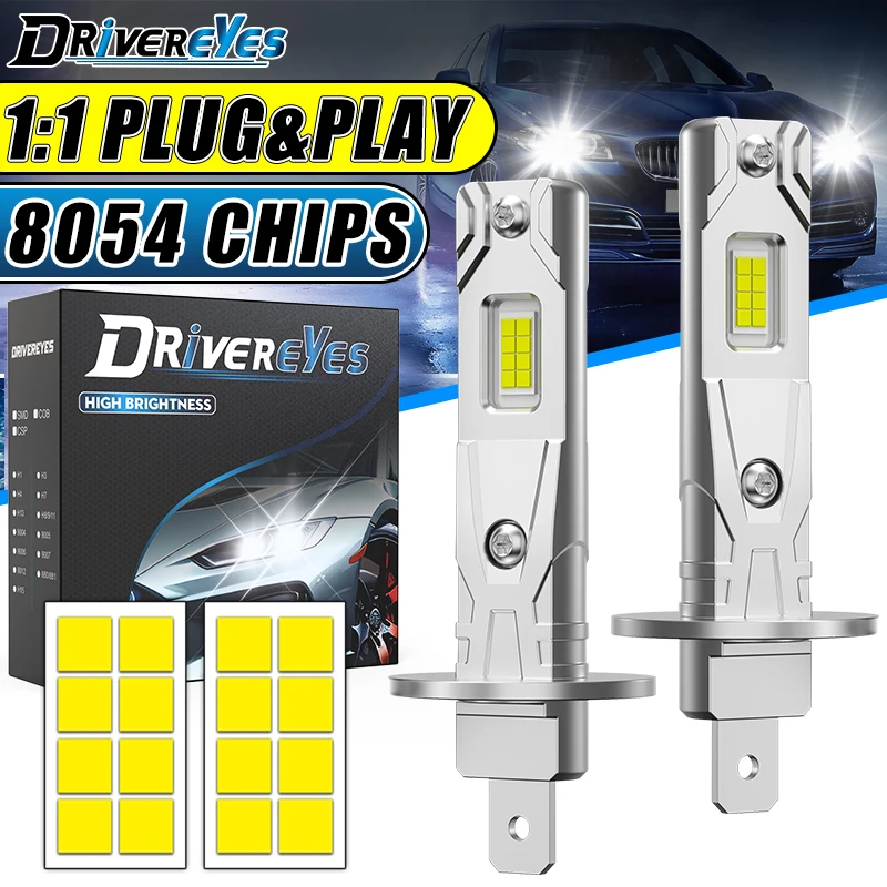 2Pcs Canbus LED Light Bulb H1 LED Headlight 1:1  Mini Size Design Wireless Fanless For Car LED Lamp 8054 CSP Chip 300W 12V White