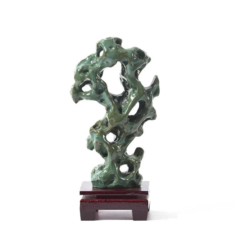 Hollow Out Taihu Stone Rockery Ceramic Crafts Sculpture Desk Ornaments Artwork Living Room Decoration Modern Home Decor