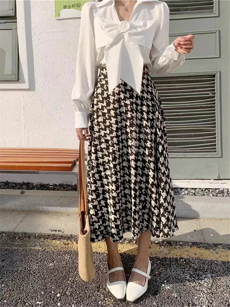 Colorfaith SK9643JM New 2024 Vintage High Waist A-Line Elegant Checkered Korean Fashion Wild Spring Summer Women Long Skirts