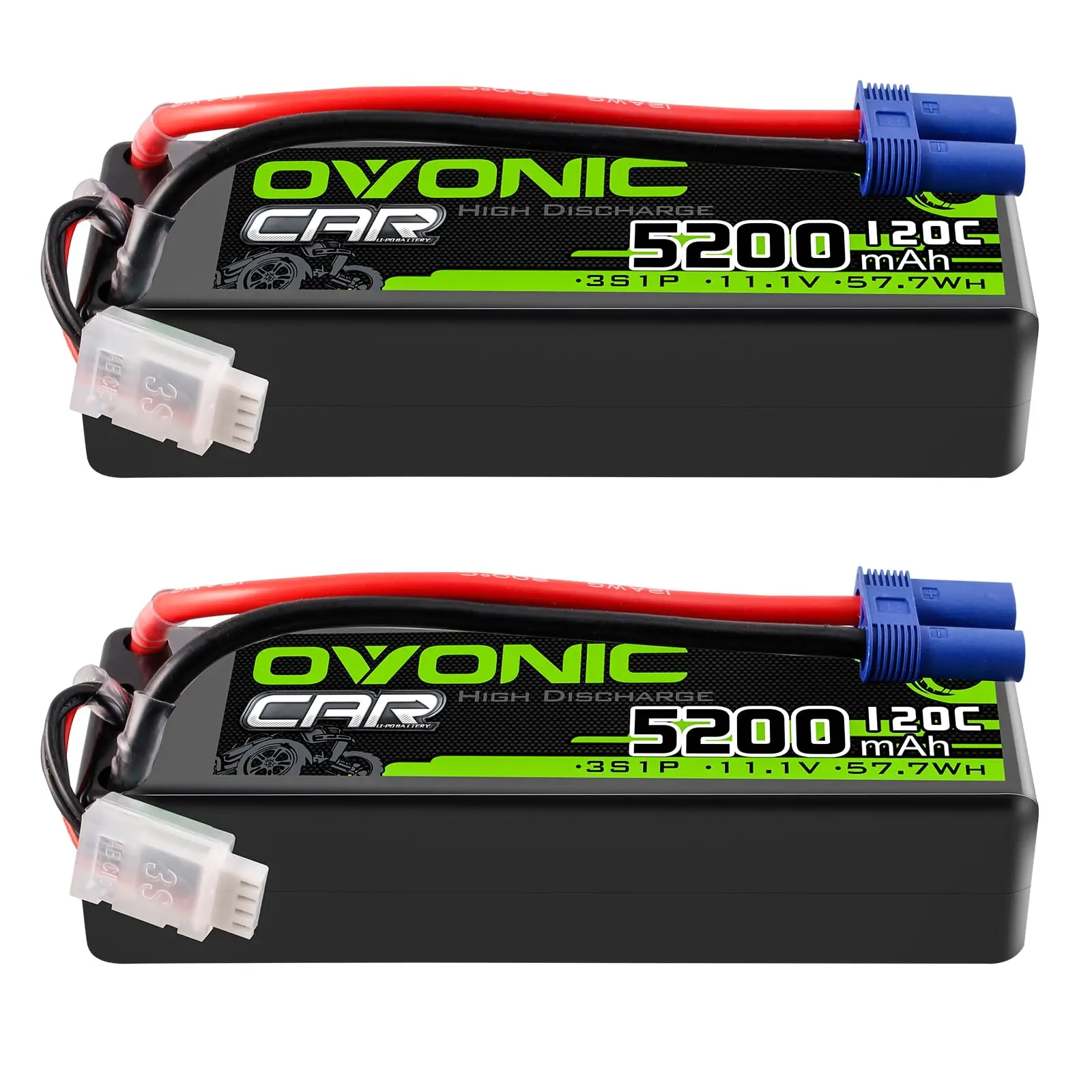 OVONIC 3s Lipo Battery 11.1 V 5200mAh 120C with EC5 Plug for RC Car Truck Truggy Quadcopter Helicopter Truck Boat Plane (2 P