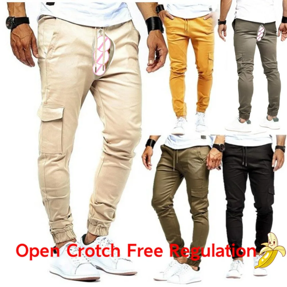 Autumn Outdoor Open Crotch Sex Erotic Tactical Pants Cargo Trousers Men Sport Pant Running Fitness Joggers Sweatpants Streetwear