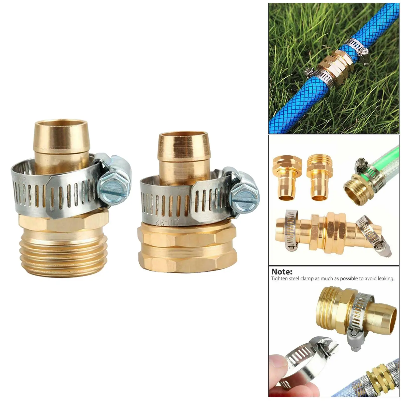 2pcs Garden Brass Mender Repair Solid Hose Pipe Adapter Fittings Accessories