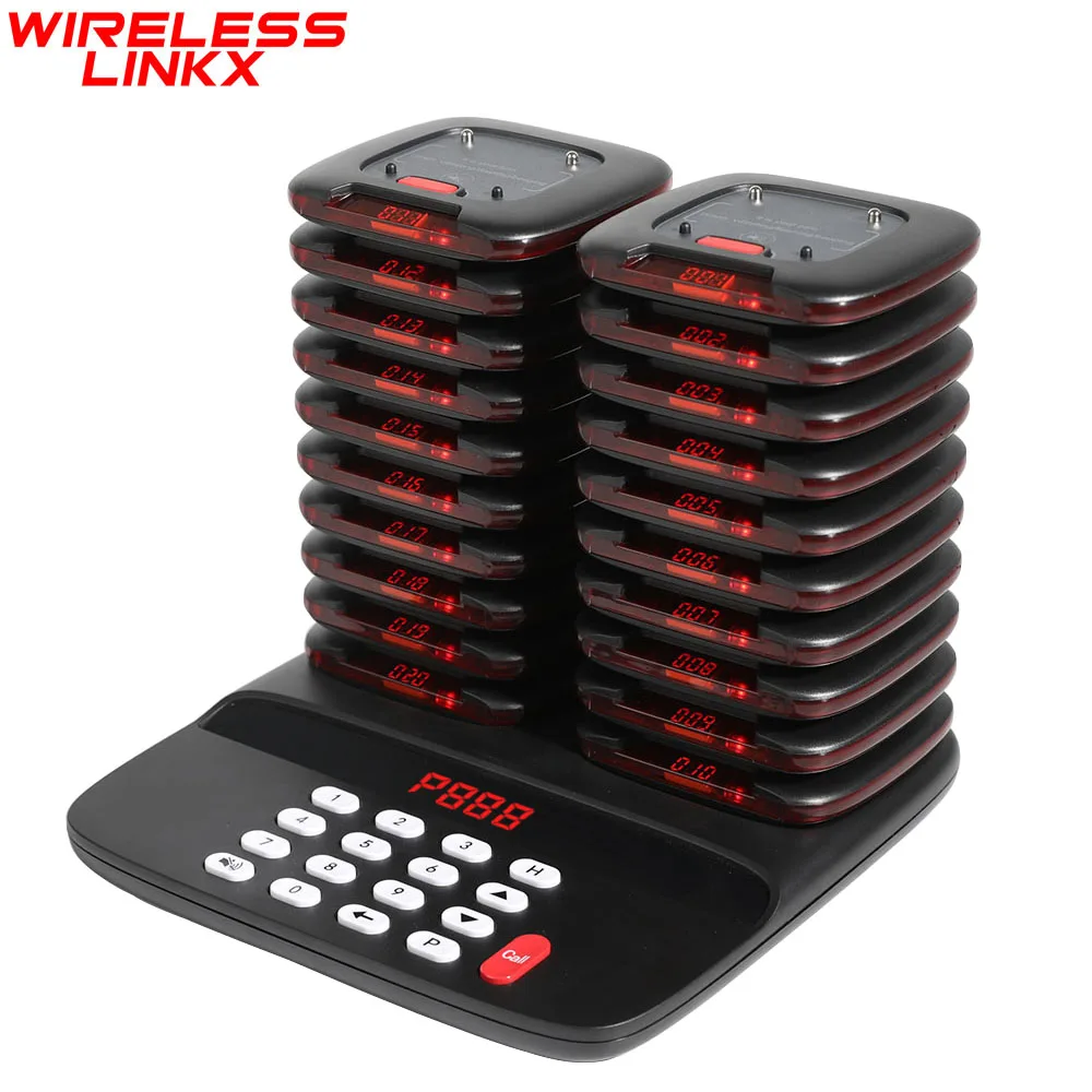 Wirelessx Restaurant Pager System Wireless Calling Paging System 20 Coaster Beepers Buzzers Double Charger  For Cafe Church