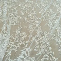 Fashion leafs flower wedding dress lace applique party dress lace fabric 130cm width sell by yard