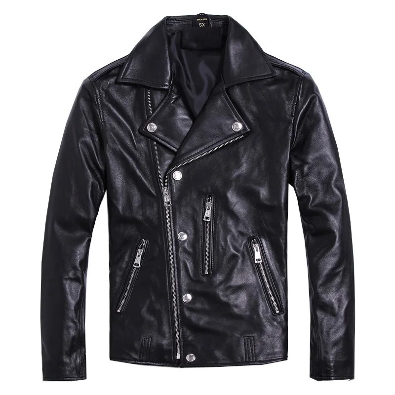 shipping.Brand new soft Free sheepskin motor coat.mens genuine leather jacket.slim biker's clothes.plus size quality jackets