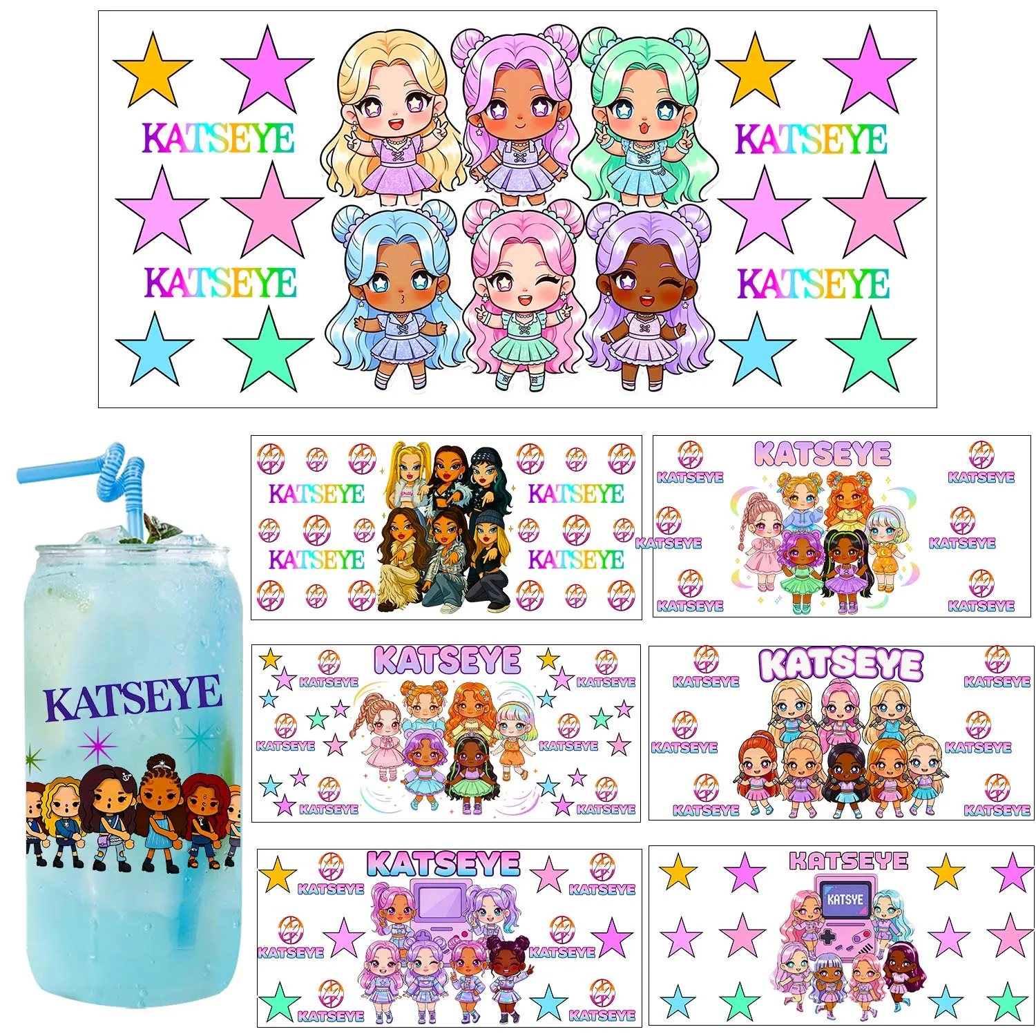 Super Girl Group Style UV DTF Transfer Sticker Party DIY Decals 3D transfers uvdtf tumbler seal stickers 16oz uv dtf cup wraps