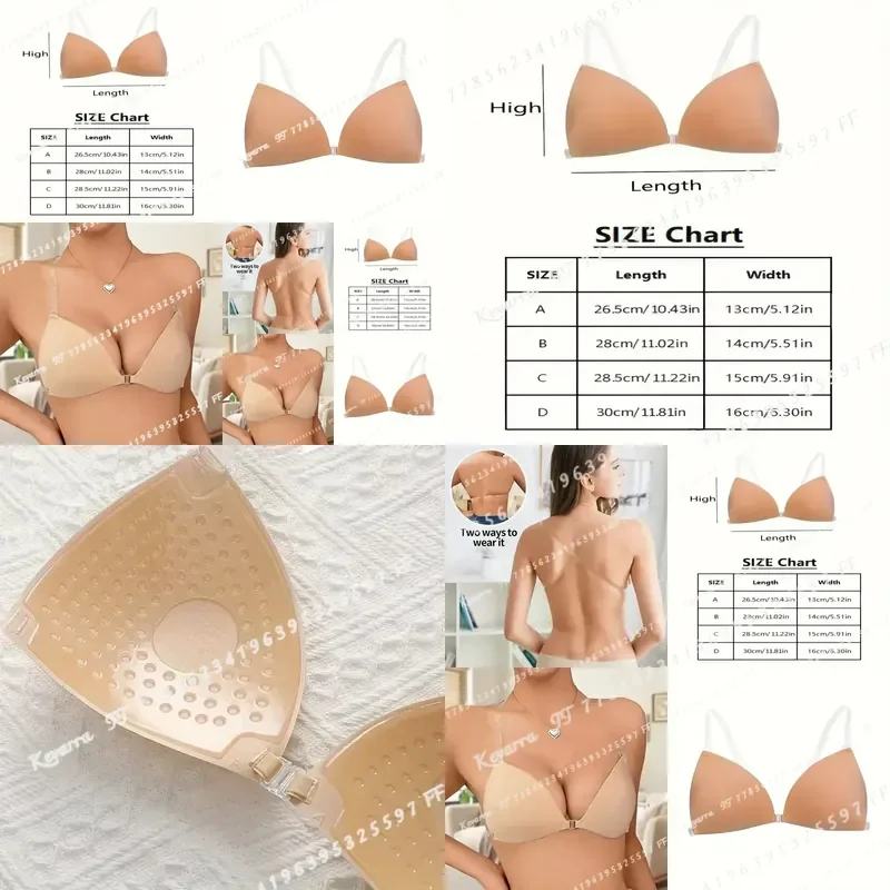 Women Silicone Sticky Bra Backless Deep U Neck Adhesive Lift Invisible Underwear Nipple Cover for Wedding Dress