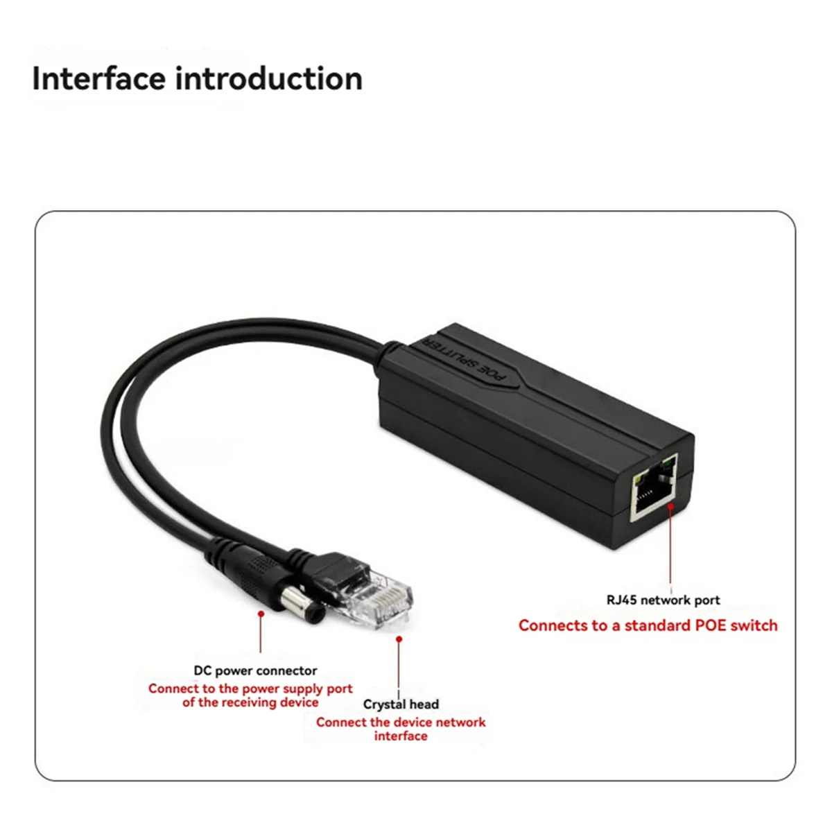 ABJZ 48V to 5V POE Splitter Adapter Active Adaptive Separator Isolated Injector DC 5.5x2.1mm Port for 100M Camera