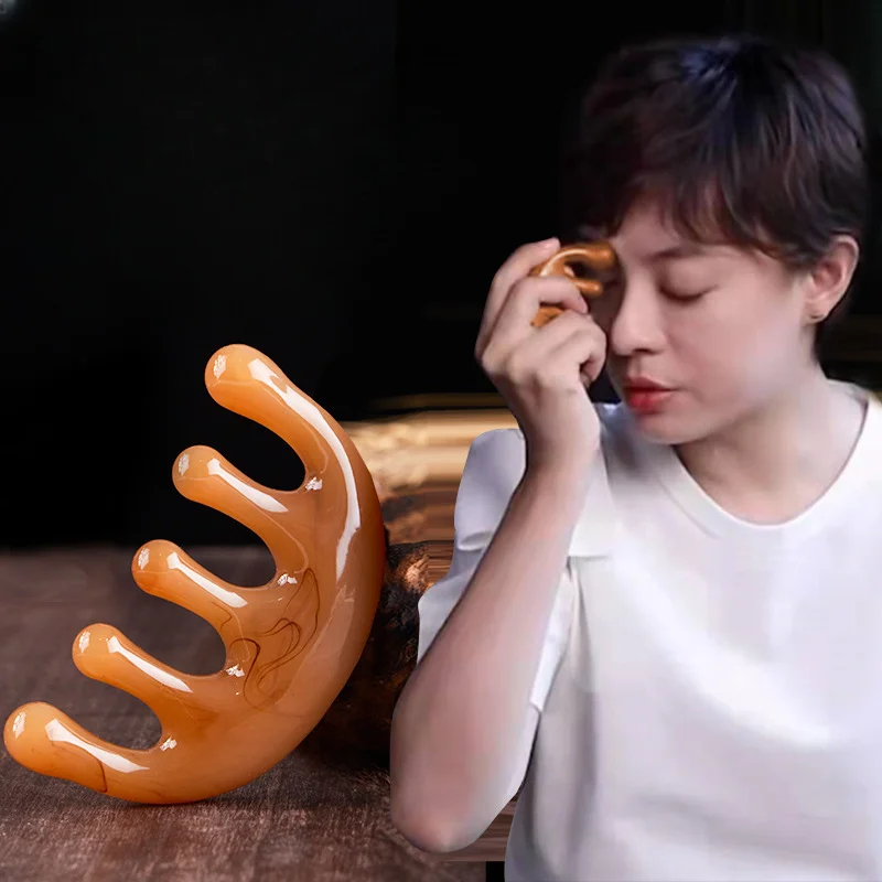 1/2/3pcsFive-tooth meridian massage comb resin  head point massage instrument five-claw decompression portable small comb