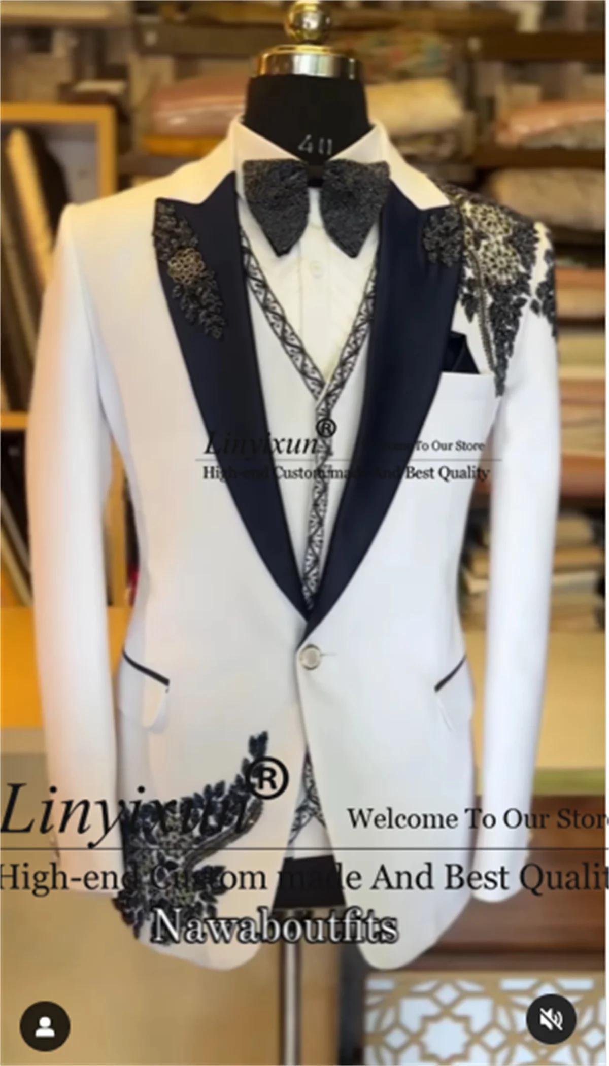 

Sparkly Beaded Crystal Men Suit With Appliques Groom Customized Tuxedo 3 Pieces Sets Male Prom Blazers terno masculinos completo