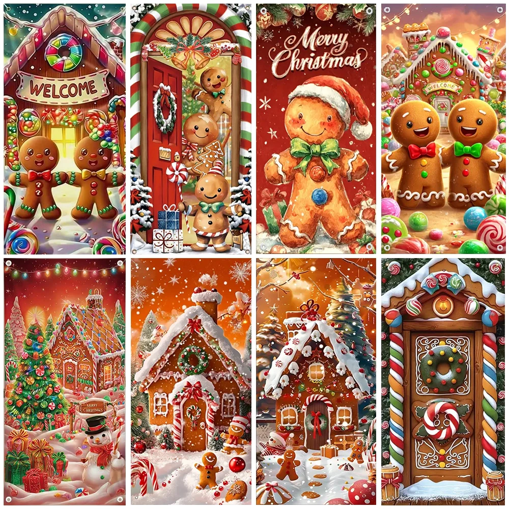 

Cartoon Cute Gingerbread Man Theme Backdrop Christmas Party Decorations Candy Store Background Snow Scenery Photography Supplies