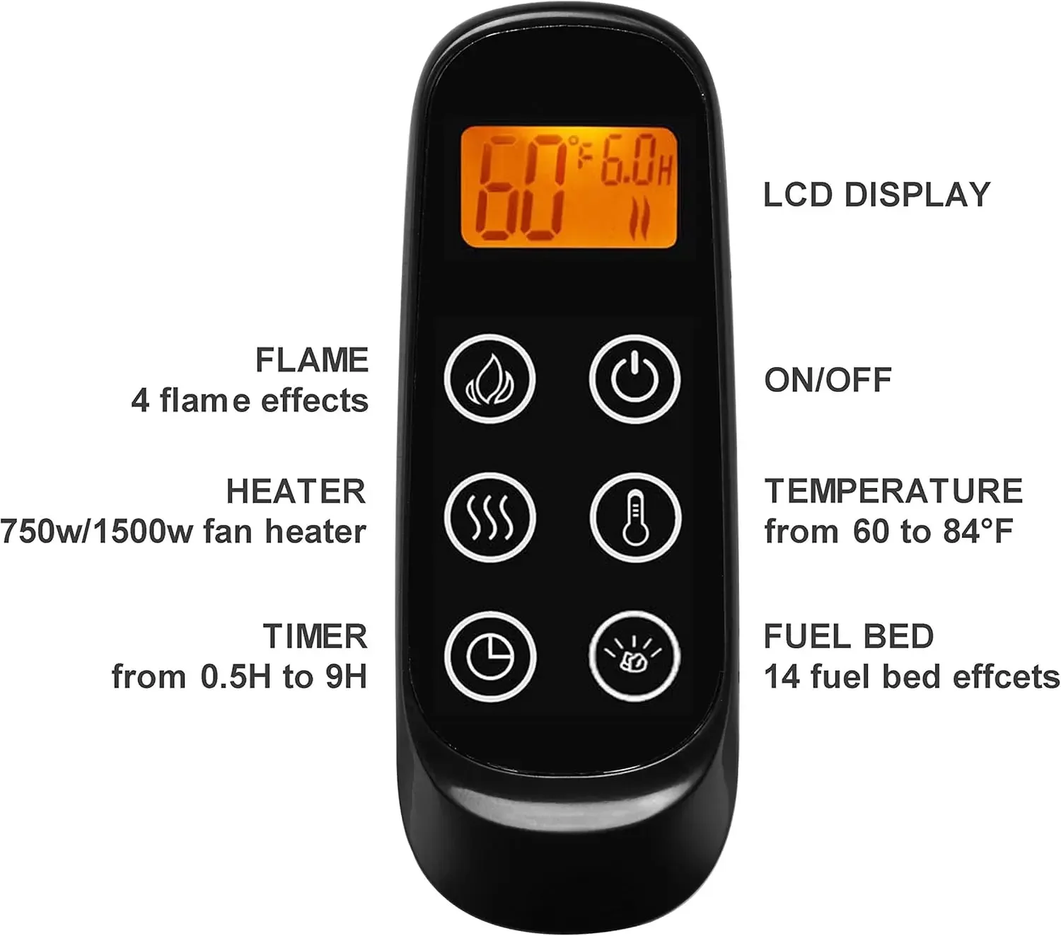 50 Inches Recessed Electric Fireplace, Flush Mounted for 2 X 6 Stud, Log Set & Crystal, 1500W Heater, Remote Control, Black