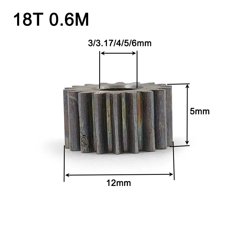18T 0.6M Carbon Steel Gear OD12mm Thickness 5mm Hole 3/4/5/6mm Metal Pinion 183A 184A 185A 186A