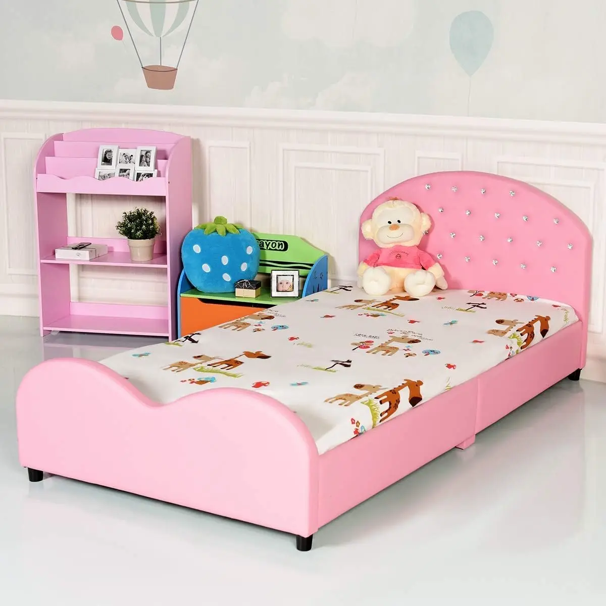 Twin Bed Frames Voor Kinderen, Hout Gestoffeerd Twin Bed Platform Met Lat Ondersteuning, Gewatteerd Hoofdeinde &, Geen Doos