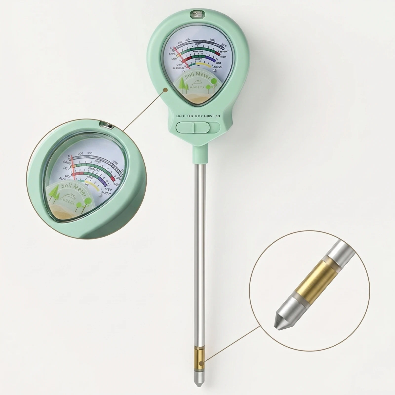 4-in-1 Soil Moisture Meter No-Battery Analog Soil Tester Plant Water Meter Compact Easy-to-Read for Gardeners, Potted Plants