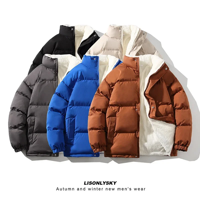 

2023 New Men's Plush and Thick Cotton Jacket Korean Stand Collar Loose Large Size Solid Color Warm Casual Cotton Jacket