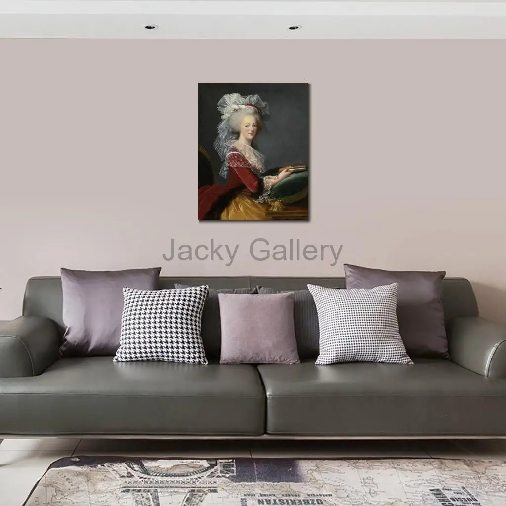 Marie Antoinette with Book Classical Portrait Art Hand Painted Classical Oil Painting Elegant Woman Canvas for Luxury Bedroom