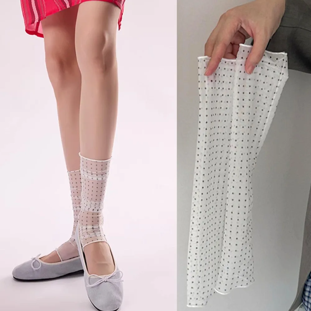 Fashion Ultra-thin Polka Dot Sock Skin-friendly Breathable Women Silk Sheer Stacked Socks Soft Women Sheer Socks Summer