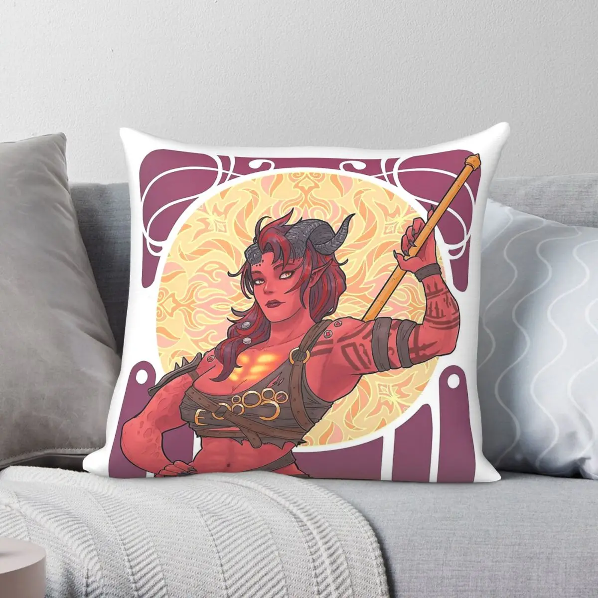 Karlach Nouveau Baldur's Gate 3 Square Pillowcase Polyester Linen Velvet Creative Zip Decorative Throw Pillow Home Cushion Cover