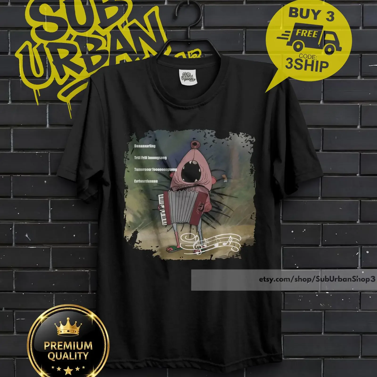 Trill Frill Long Song Singing Hedgehog Meme T Shirt Funny Accordion Music Viral Casual for Him Her vintage Washed Comfortable