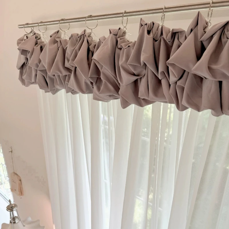 New Purple Bud Curtain Cake Skirt Splicing White Screen Screens for Living Room Bedroom French Window Balcony Window Customized