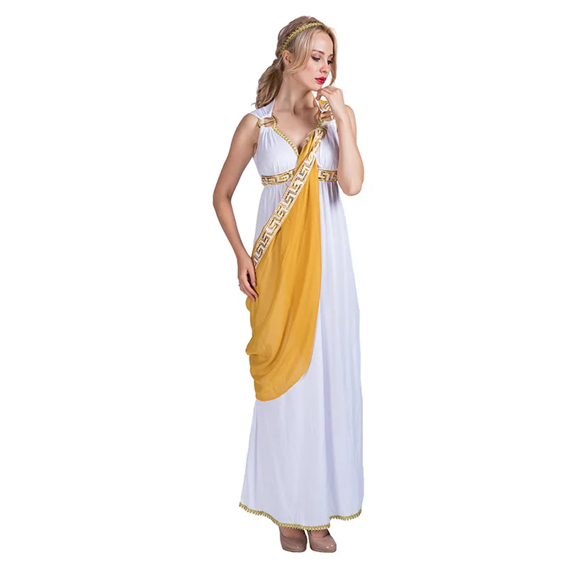 Cosplay Greek Goddess Dress for Women Halloween Costume Cos Roman Athena Liberty Goddess Sexy Skirt Ancient Cleopatra Headwear