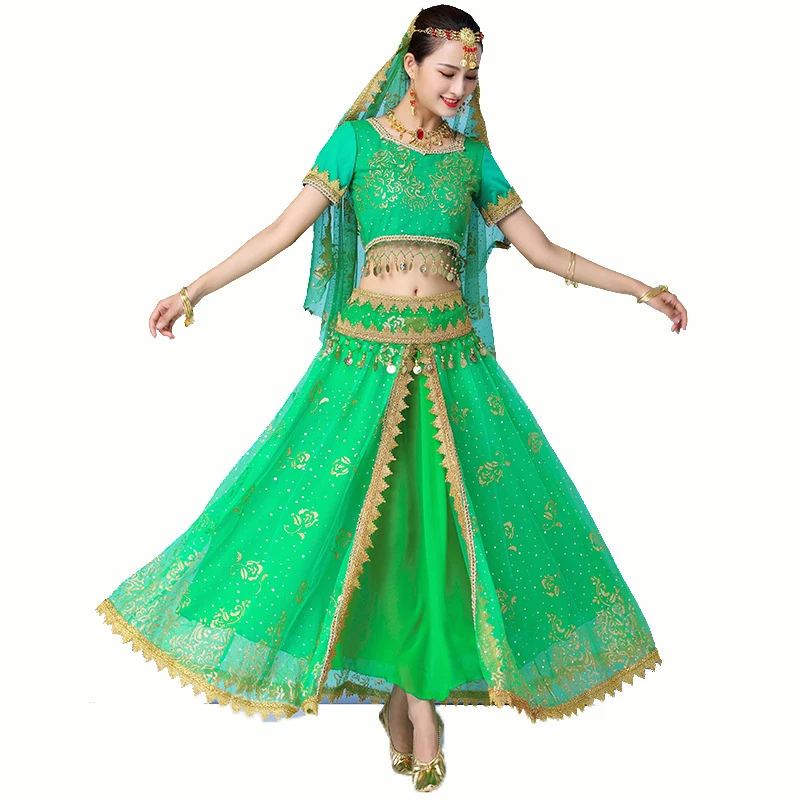 New Indian Dance Bollywood Belly Dance Costume Set Outfit Egypt Belly Ethnic Dance Stage Performance Female Adult Sequins Suit