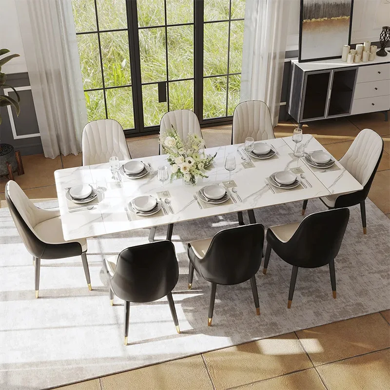 Household rectangular light luxury restaurant set extends space-saving dining table