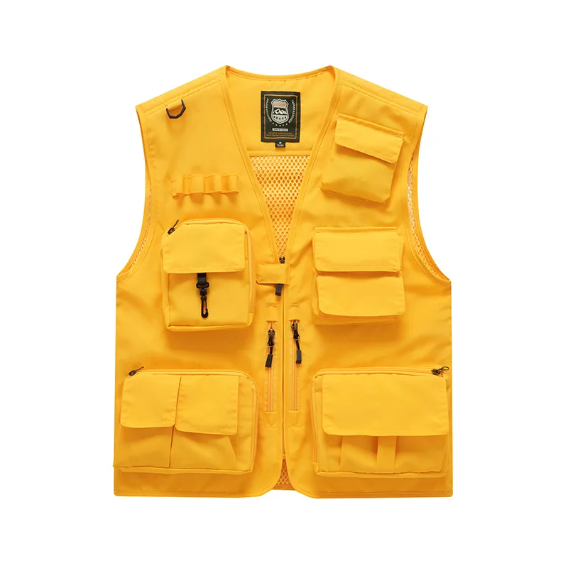 

Весенне-осенние жилеты для мужчин, уличный дышащий спортивный жилет больших размеров, однотонный повседневный рабочий жилет с несколькими карманами и v-образным вырезом, мужской жилет