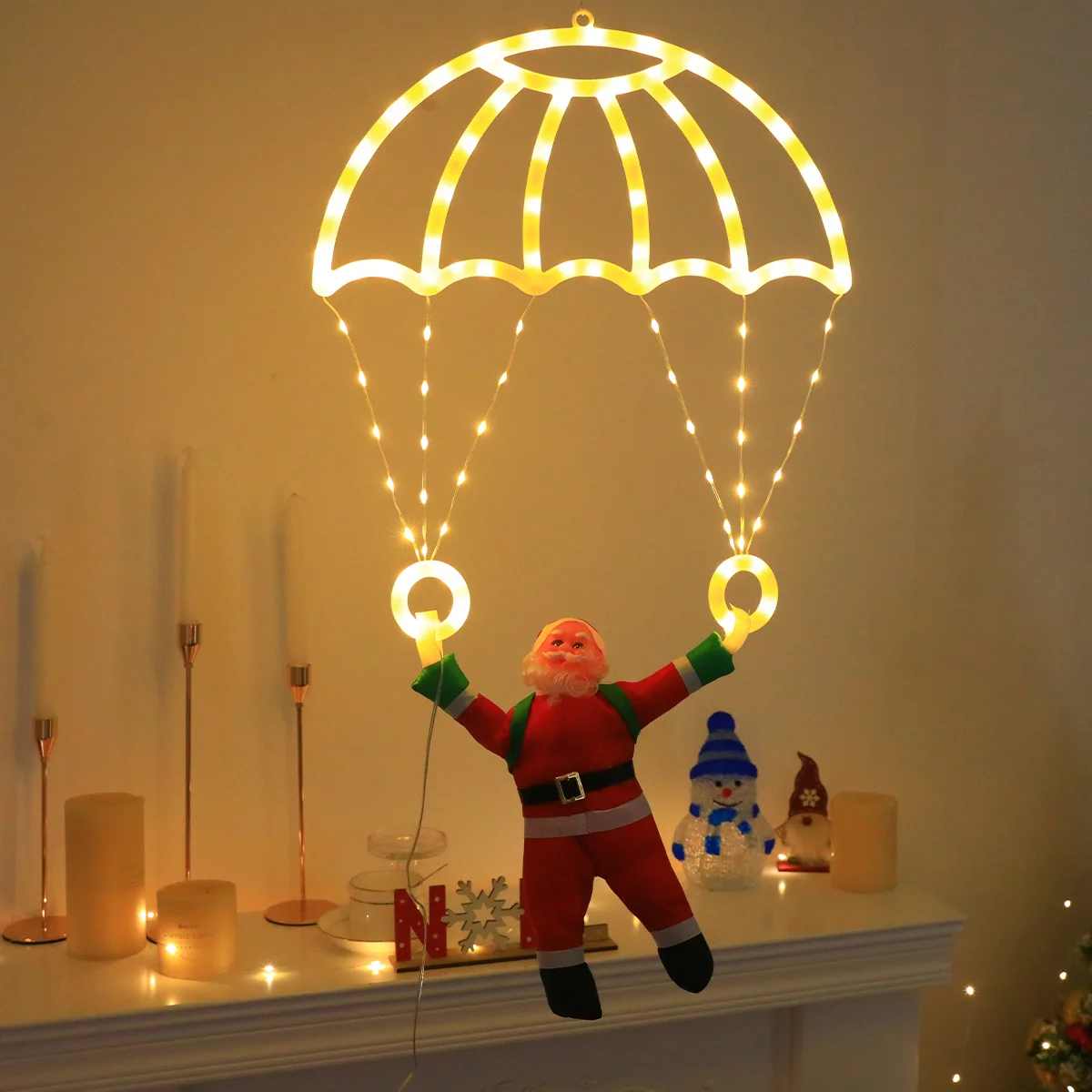 Creative Parachute Santa LED Lights,USB+Remote 8 Modes,Indoor/Outdoor Xmas Party Wedding Fireplace Decor, Perfect Christmas Gift