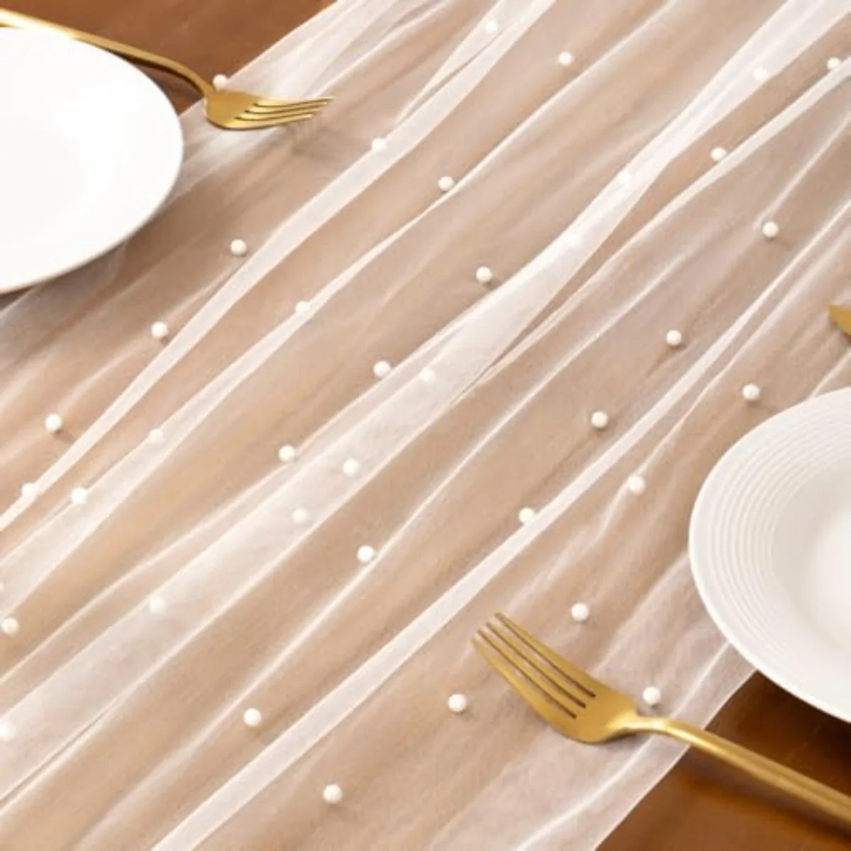 Pearl Gauze Table Runner Boho Sheer Cheesecloth Dining Rustic Dining Table Centerpiece Wedding Birthday Baby Shower Table Decor