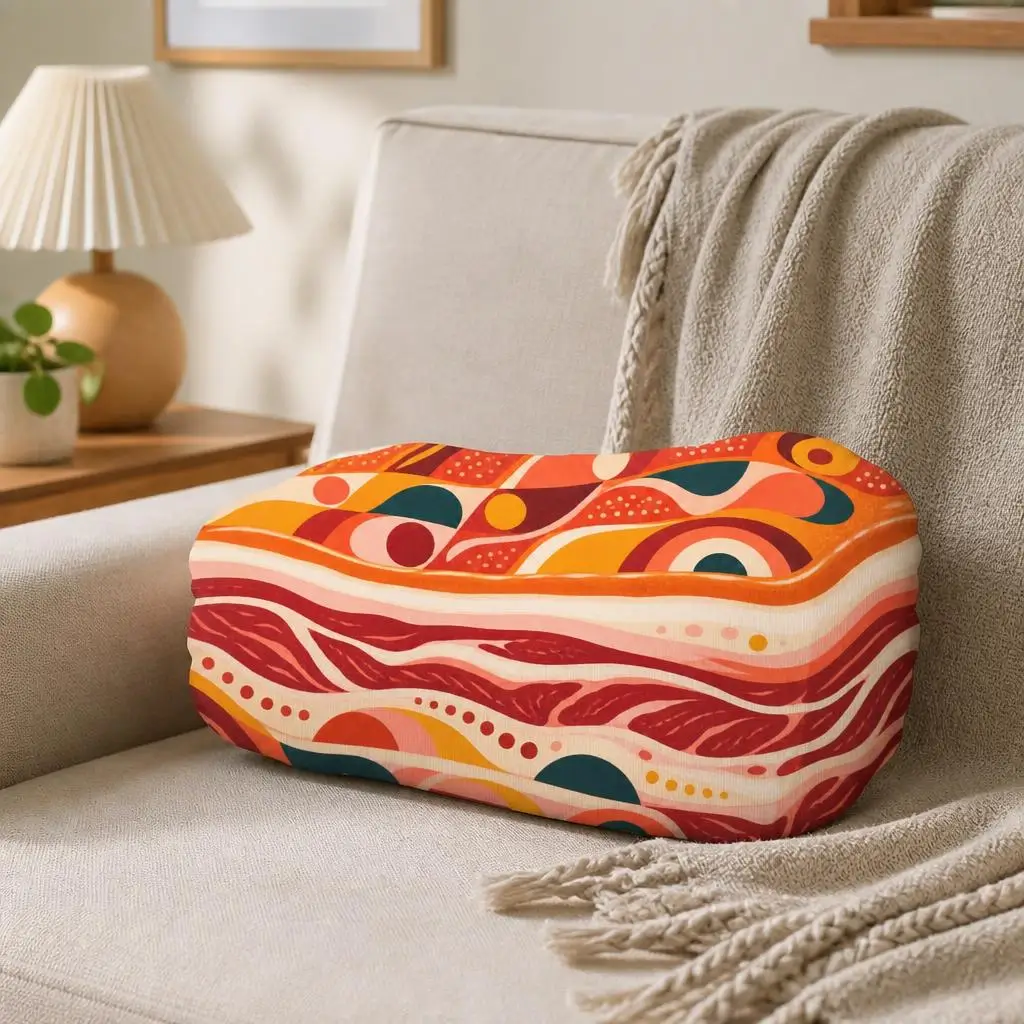 Bauhaus Pork Belly Plush Pillow Retro Geometric Bacon Cushion Irregular Stuffed Throw Pillow Foodie Kitchen Decor Gift Art