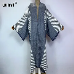 Nowa wygodna damska kurtka jesienny w paski z nadrukiem płaszcz plażowy luźna sukienka Boho luźna wakacyjna futerał do pływania up Kimono