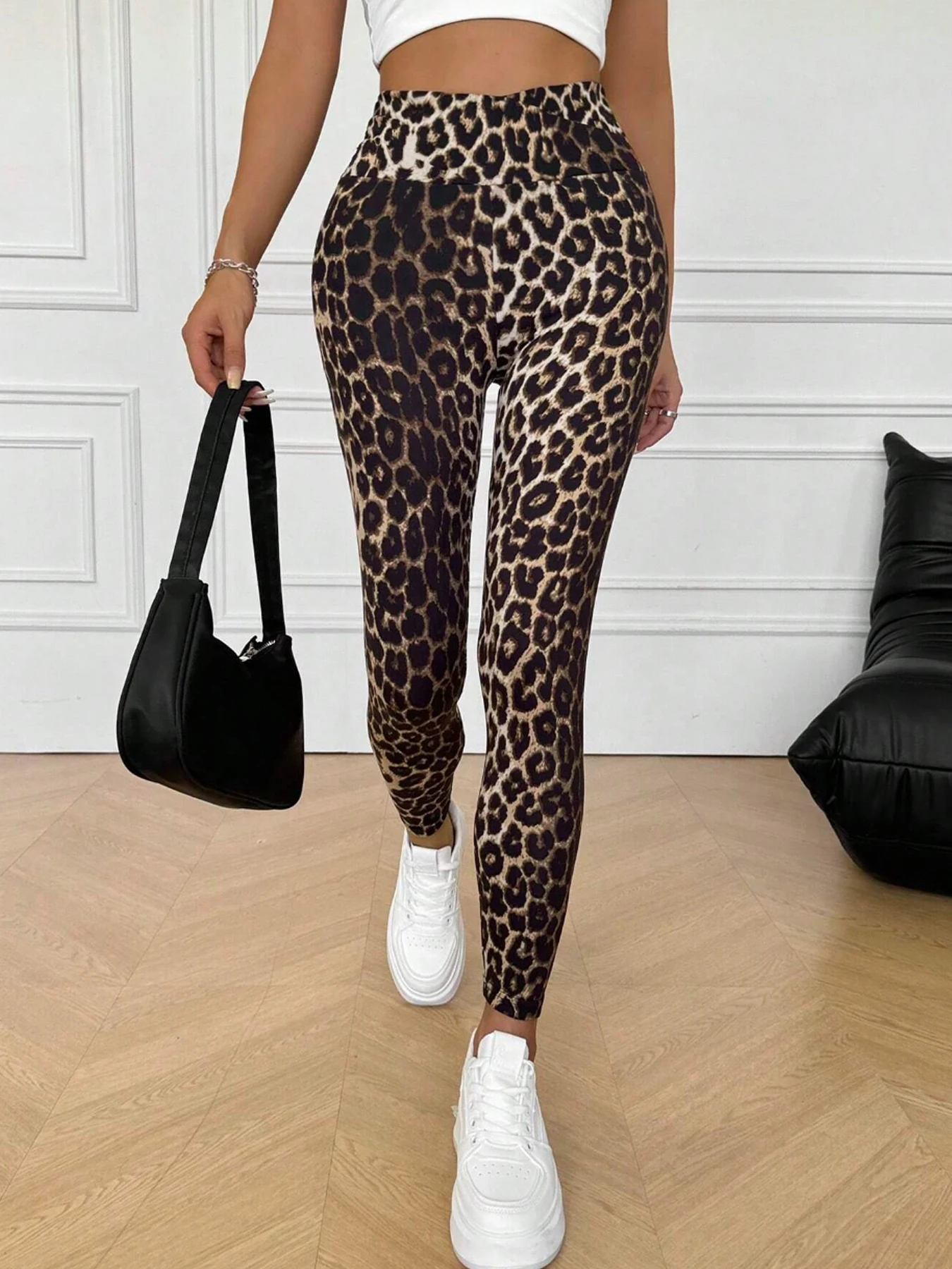 Casual Leopard Print High Waist Skinny Pants - Stretchy Slim Fit Ankle Length Trousers, For Summer Street Daily Casual Outfits