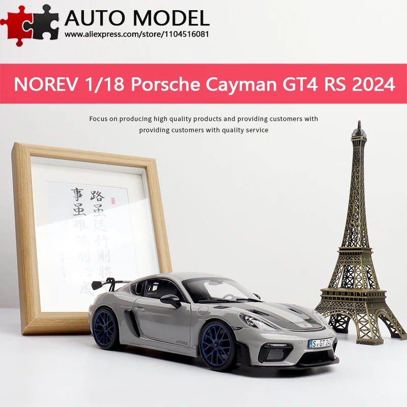 

Die-Cast Car 1:18 Norev Porsche Cayman Gt4 2024 Grey Full Open Door Scale Model Metal Miniature Car Collectible Cars Toys Boys