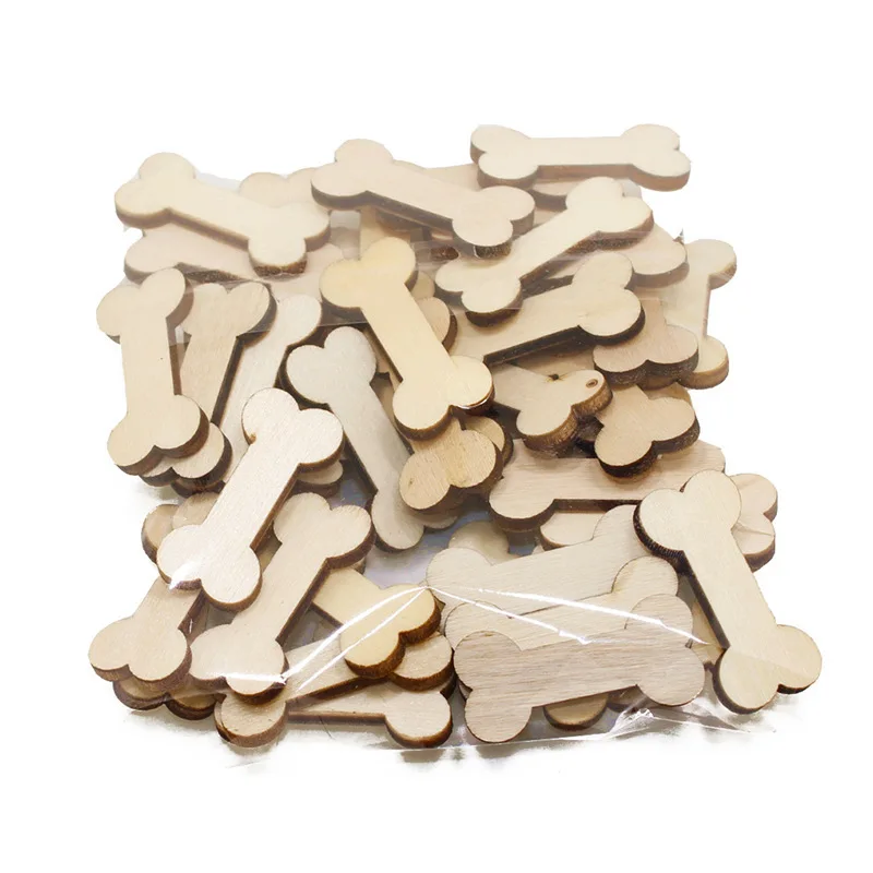 50pcs Mini Bone Shape Wooden Confetti Dog Toys Ornament for Home Dog Happy Birthday Party Decorations DIY Painting Gifts Supply