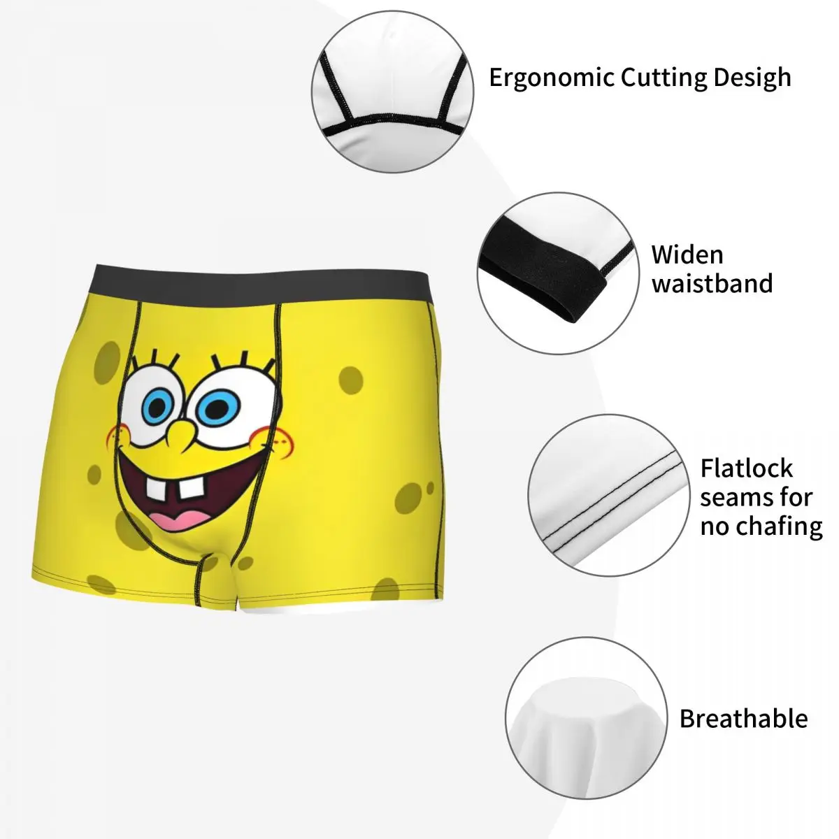 SpongeBobed Anime Cartoon Men Boxers Shorts Soft Underwear Underpants