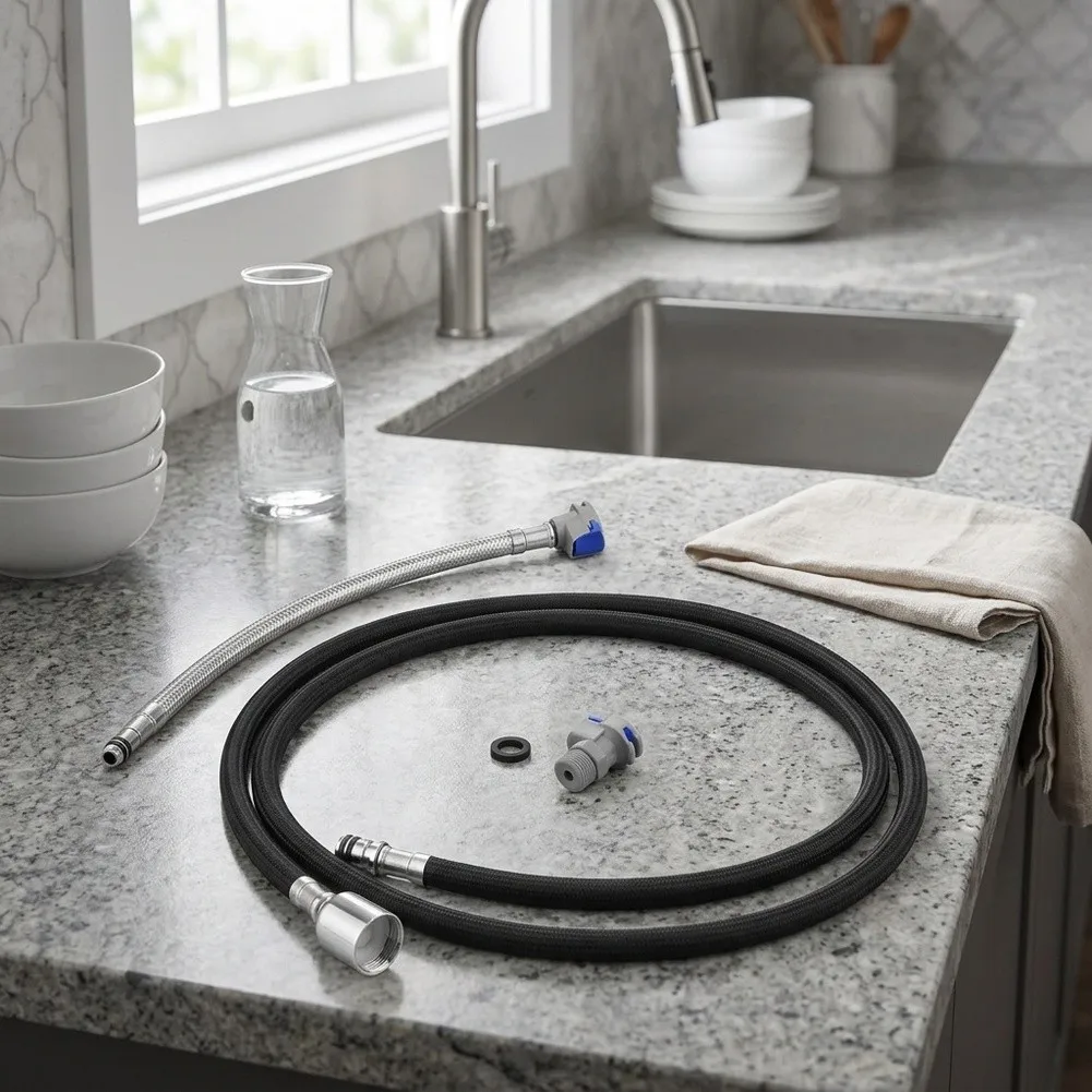 59 Inch G1/2 Kitchen Faucet Replacement Hose Pull Down Style 360 Rotation Black Nylon Construction Stainless Steel Fittings