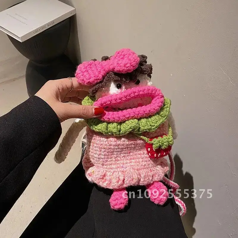 handmade crochet shoulder knit bag y2k Handbag for women lady mini Satchel crossbody Female pink Bolsa Harajuku side nova lolita