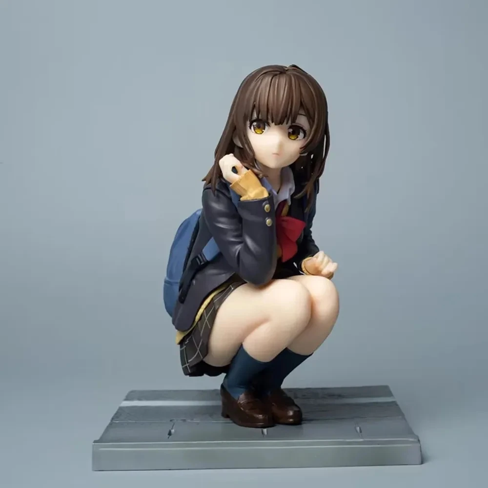 Anime Hige Wo Soru. Soshite Joshikousei Wo Hirou Figure School Uniform Ogiwara Sayu Squatting Action Figure Sexy Girls Model Toy