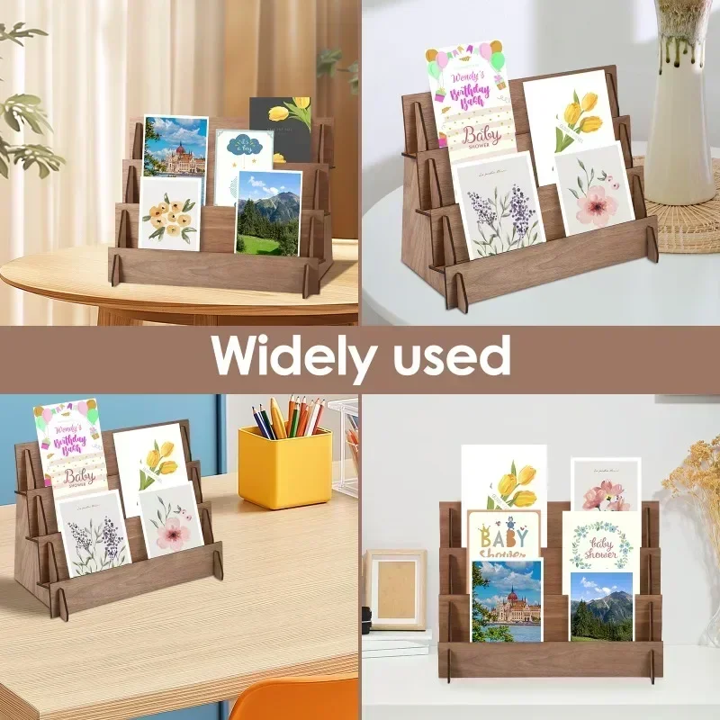 2026 Latest 2 Layer Wood Card Display Stand Postcard Holder Desk Organizer Decorative Shelves for Office
