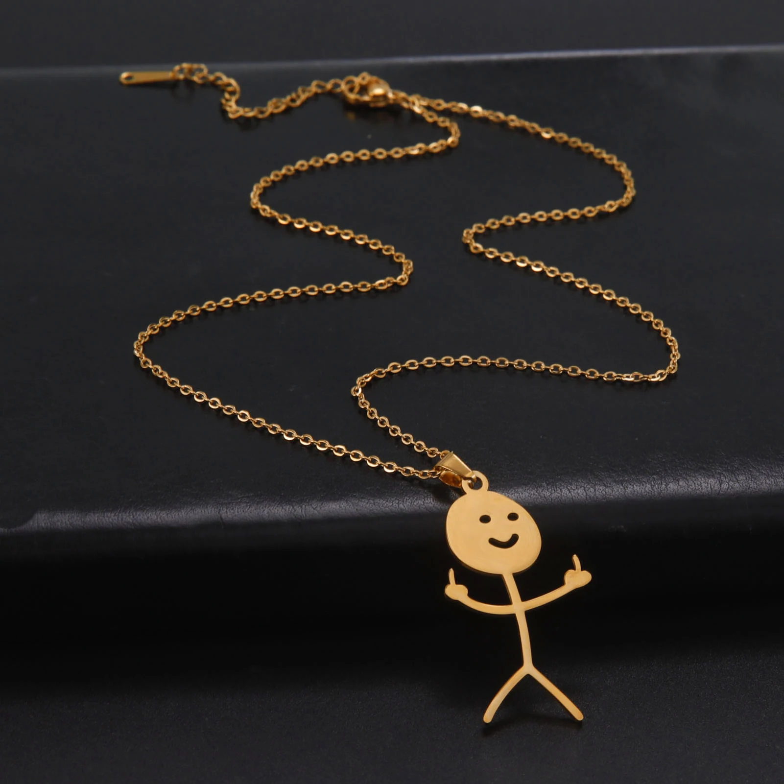 Teamer Hip Hop Middle Finger Stickman Necklace Rock Punk Funny Doodle Pendant Necklace for Women Men Trend Jewelry Gift