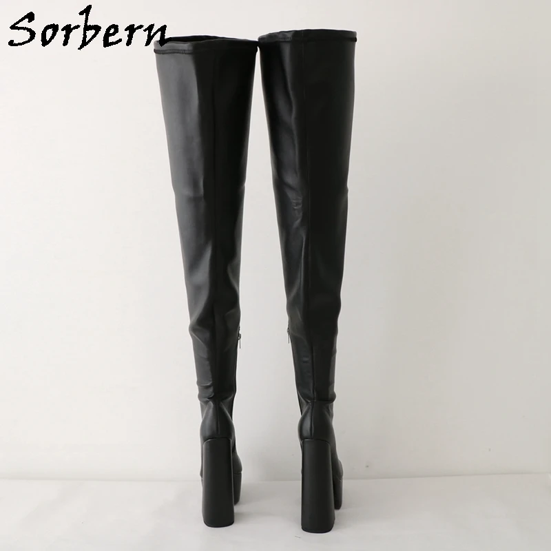 Sorbern Thick Black Women Boots Crotch Thigh High Unisex Boot Thick Platform 20Cm Extreme Chunky High Heel Visible Platform Shoe