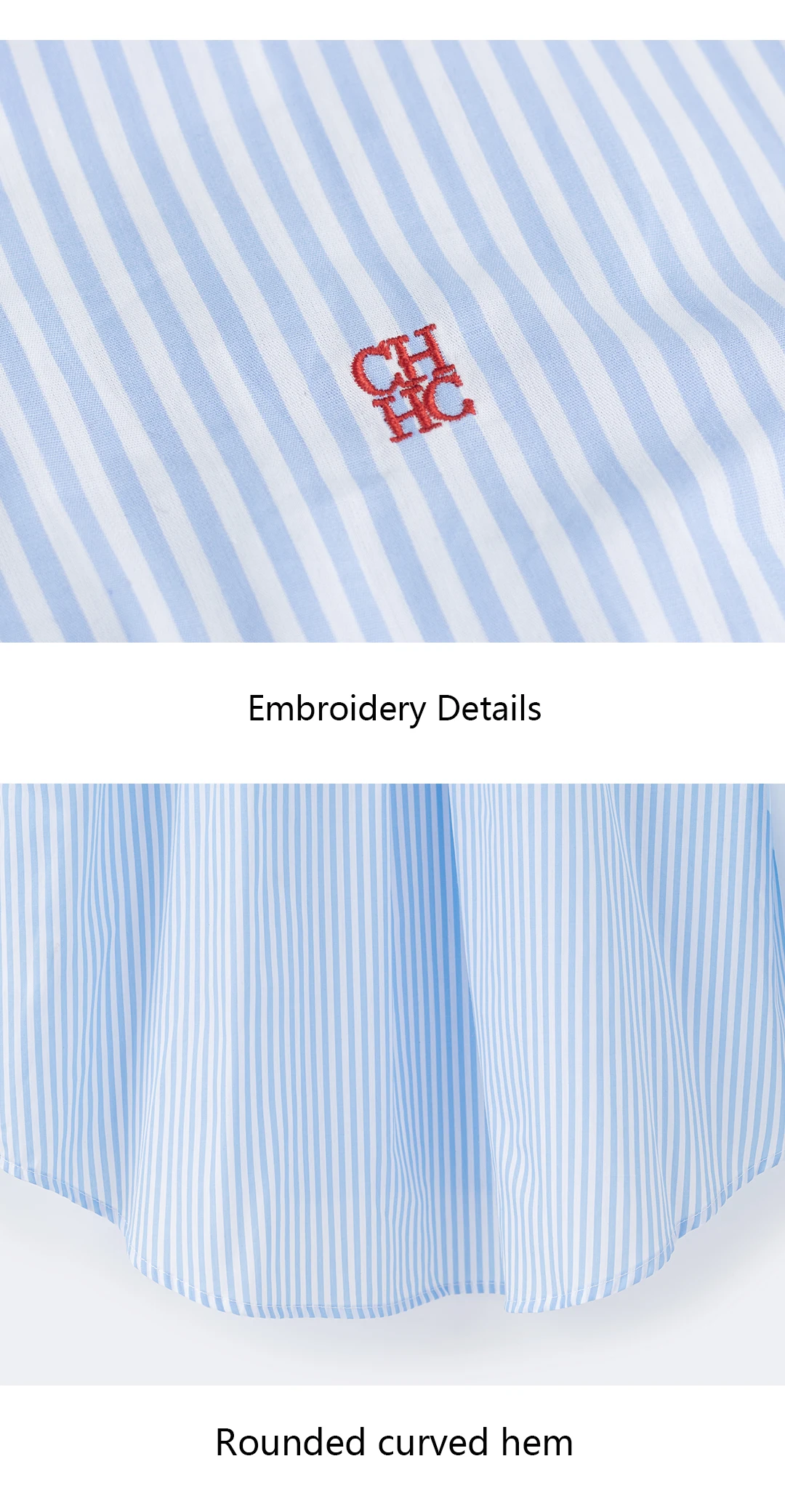 CH Damen-Hemd, blau, weiß gestreift, mit Knöpfen, lockere Passform, langärmlig, lässige Bluse, Oberteile für den Alltag im Büro – Detail 5