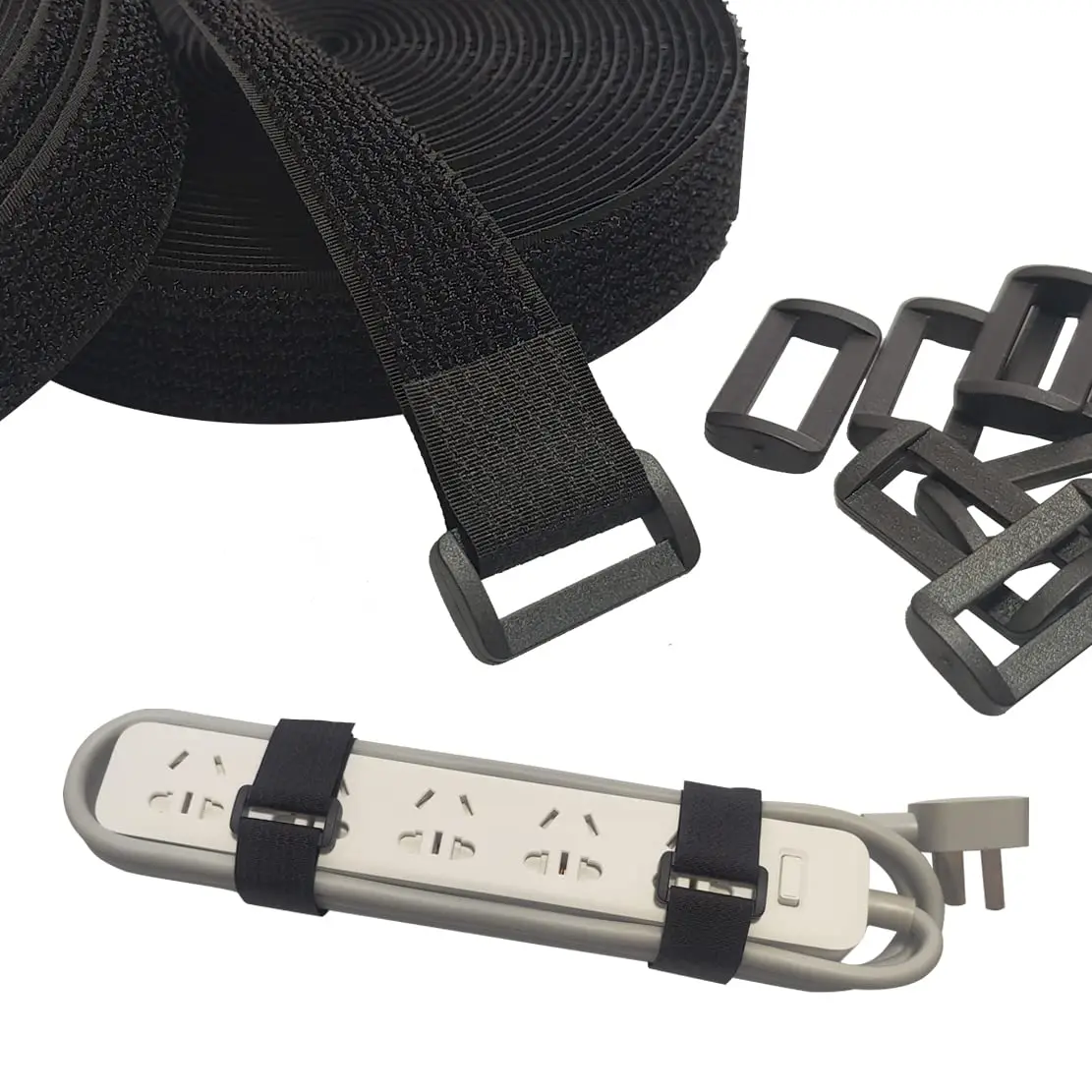 2 m wiederverwendbares Nylon-Kabellenband mit Klettverschluss, selbstklebender Sicherungsgurt zum Längen von Schnallen für Organizer oder Aufbewahrung – Detail 6